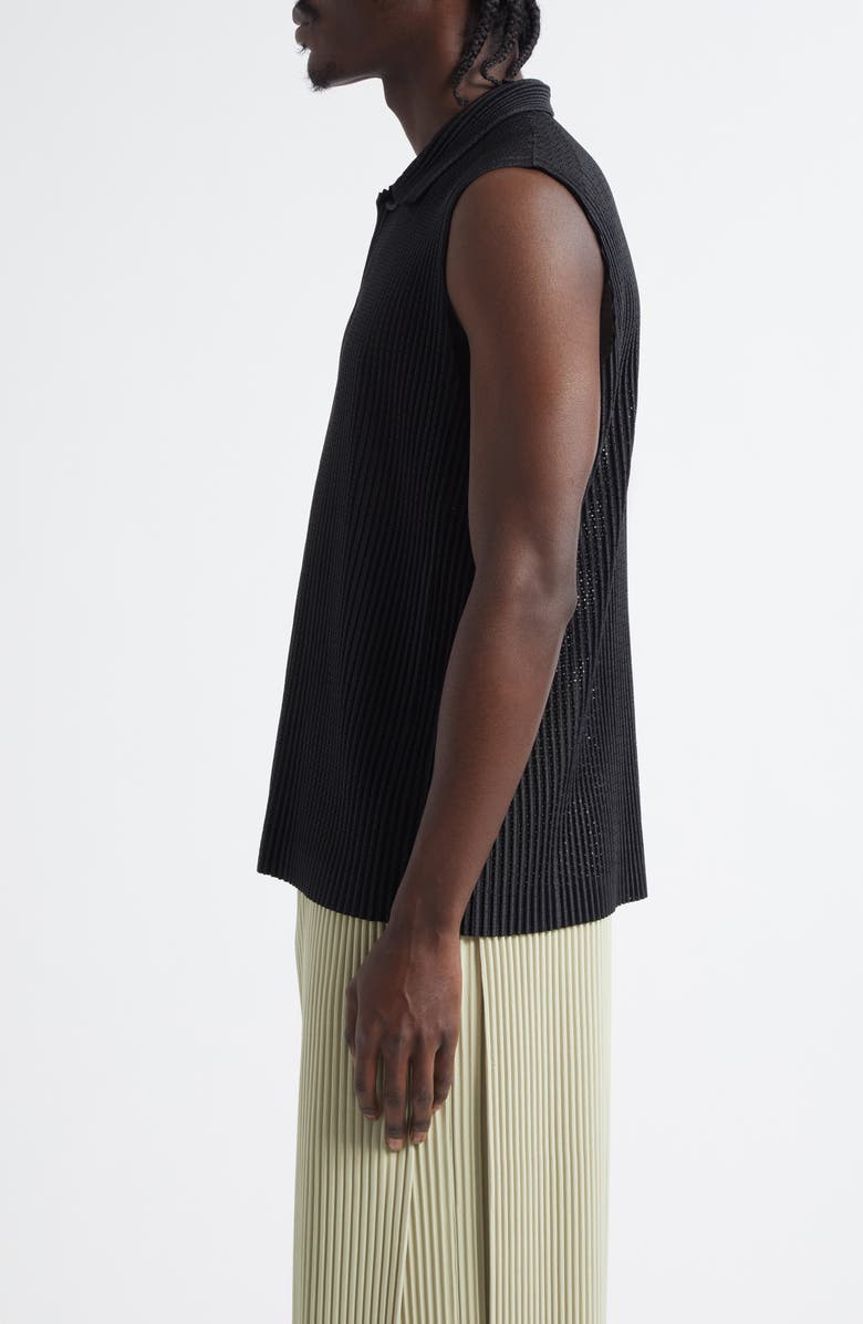 Homme Plissé Issey Miyake Light Mesh Pleated Sleeveless Polo, Alternate, color, Black