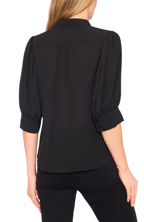 Cece Puff Sleeve Bow Placket Blouse In Black