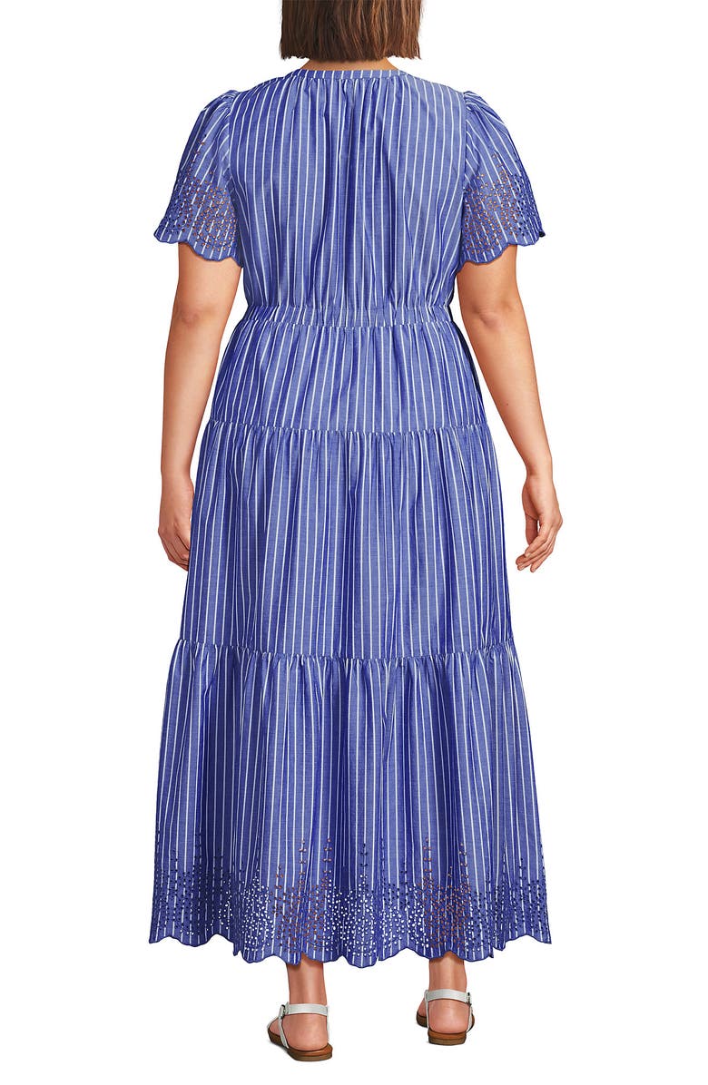 Lands' End Tiered Cotton Poplin Eyelet Maxi Dress, Alternate, color, Sapphire Gem Stripe Eyelet