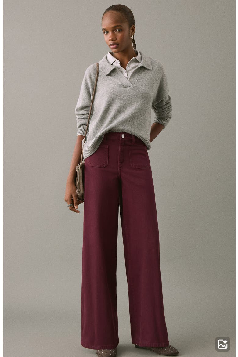Patch Pocket Mid Rise Culotte Wide Leg Jeans, Alternate, color, BURGUNDY
