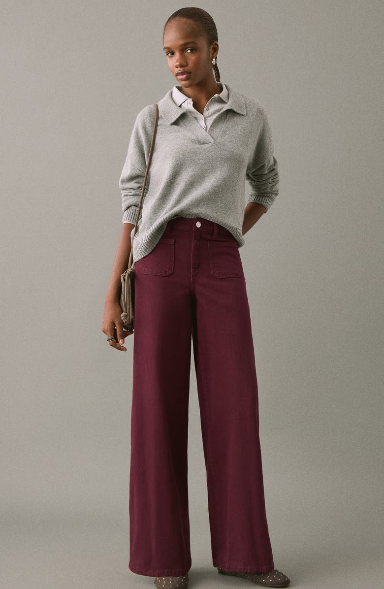 MANGO TEEN Patch Pocket Mid Rise Culotte Wide Leg Jeans, Alternate, color, Burgundy