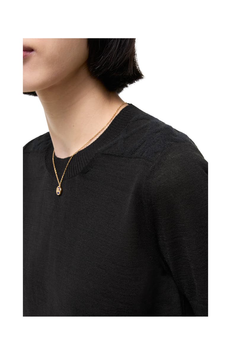 Burberry Check Panel Wool Silk Top, Alternate, color, Black