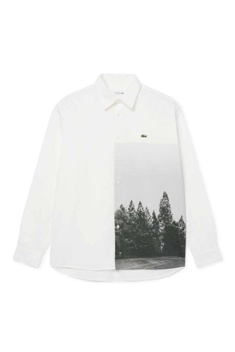 Relaxed Fit Photo Graphic Button-Up Shirt, Main, color, FLOUR