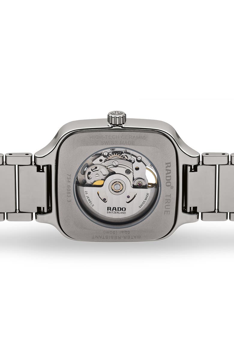 RADO True Square Automatic Open Heart Bracelet Watch, 38mm, Alternate, color, Blue