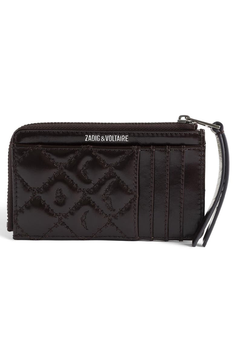 Zadig & Voltaire Vintage Monogram Quilted Leather Zip Card Case, Alternate, color, Brownie
