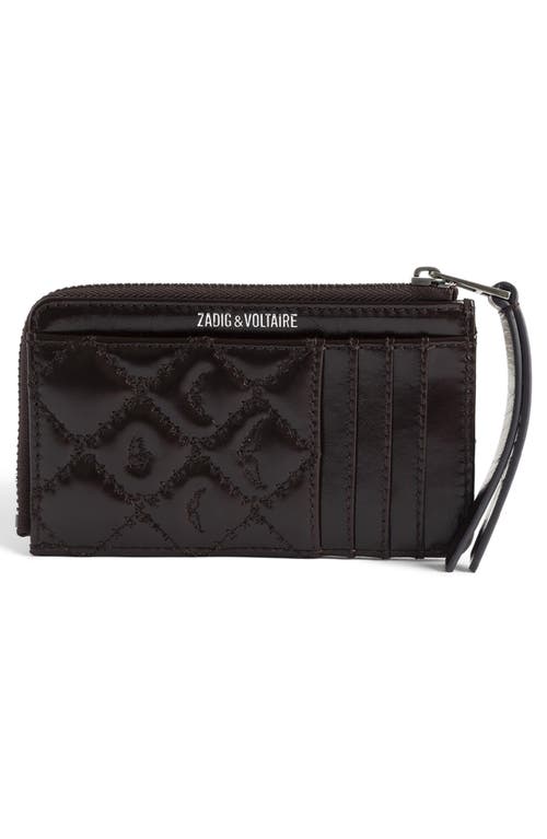 Zadig & Voltaire Vintage Monogram Quilted Leather Zip Card Case In Brown