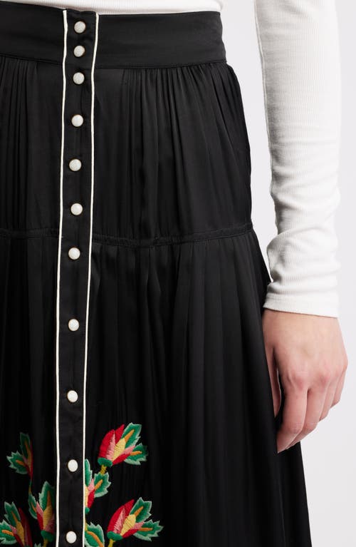 The Great . Heirloom Rose Embroidered Skirt In Black