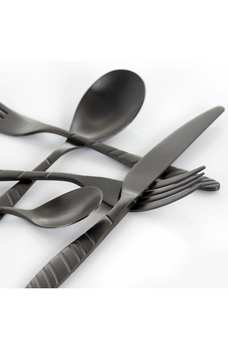 Megachef La Vague 20 Piece Flatware Utensil Set, Stainless Steel Silverware Metal Service for 4, Alternate, color, Matte Black