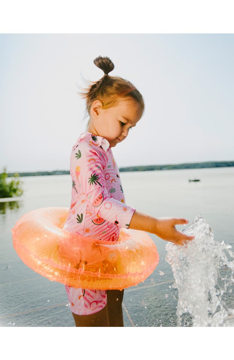 Deux par Deux One-Piece Long Sleeve Beach Print Rashguard, Alternate, color, Beach Print Rose