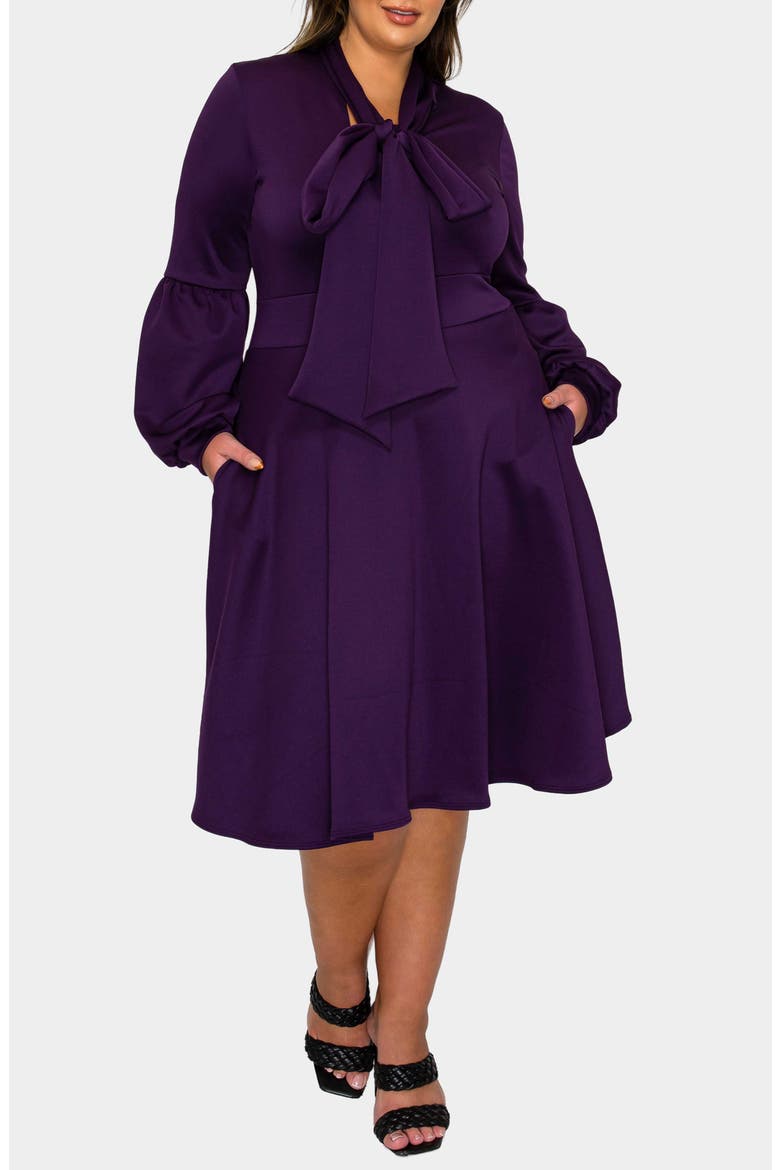 Bekah Long Sleeve Fit & Flare Dress, Alternate, color, DARK EGGPLANT