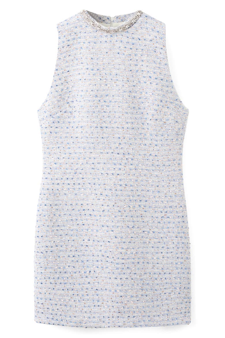 Rhinestone Sleeveless Tweed Dress, Main, color, SKY BLUE
