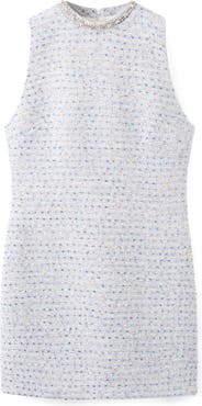 MANGO Rhinestone Sleeveless Tweed Dress