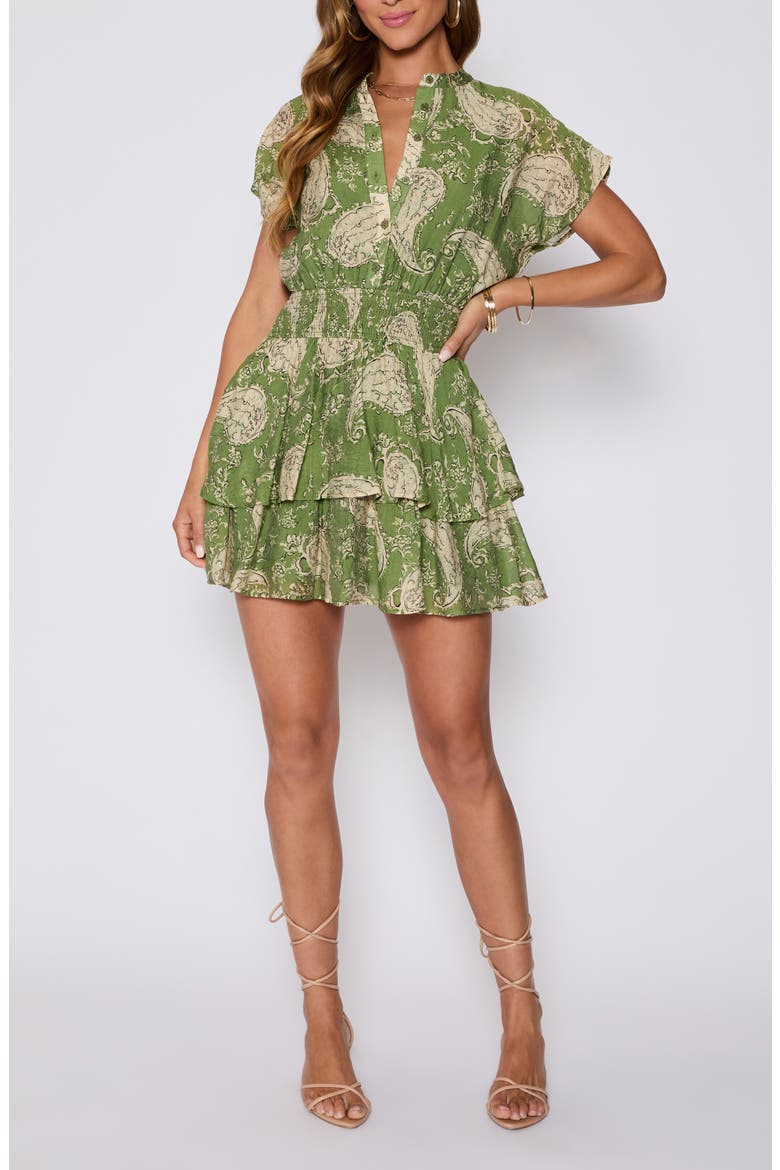 Lydia Paisley Print Smocked Waist Tiered Minidress (Nordstrom Exclusive), Alternate, color, GREEN/ CREAM