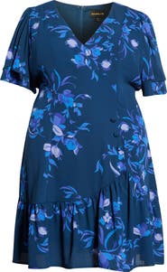 SUGARLIPS Niva Floral Print Faux Wrap Dress