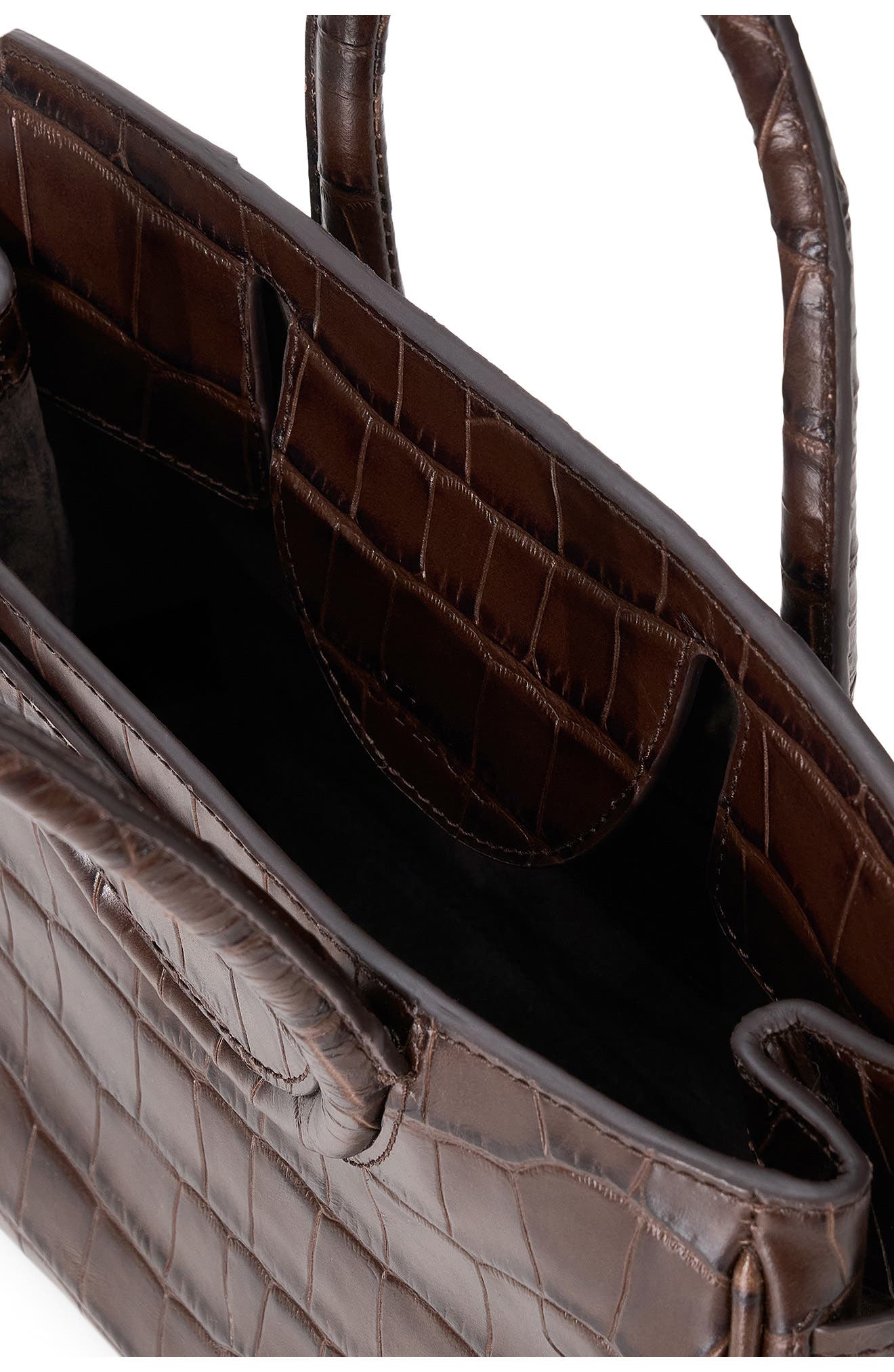 STAUD Mini Maude Croc Embossed Leather Carryall, Alternate, color, Espresso Croco