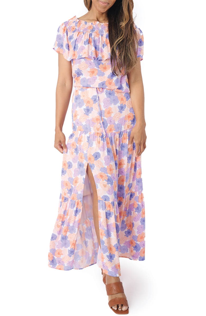 GIBSONLOOK Tiered Slit Maxi Skirt, Alternate, color, Poppy Print