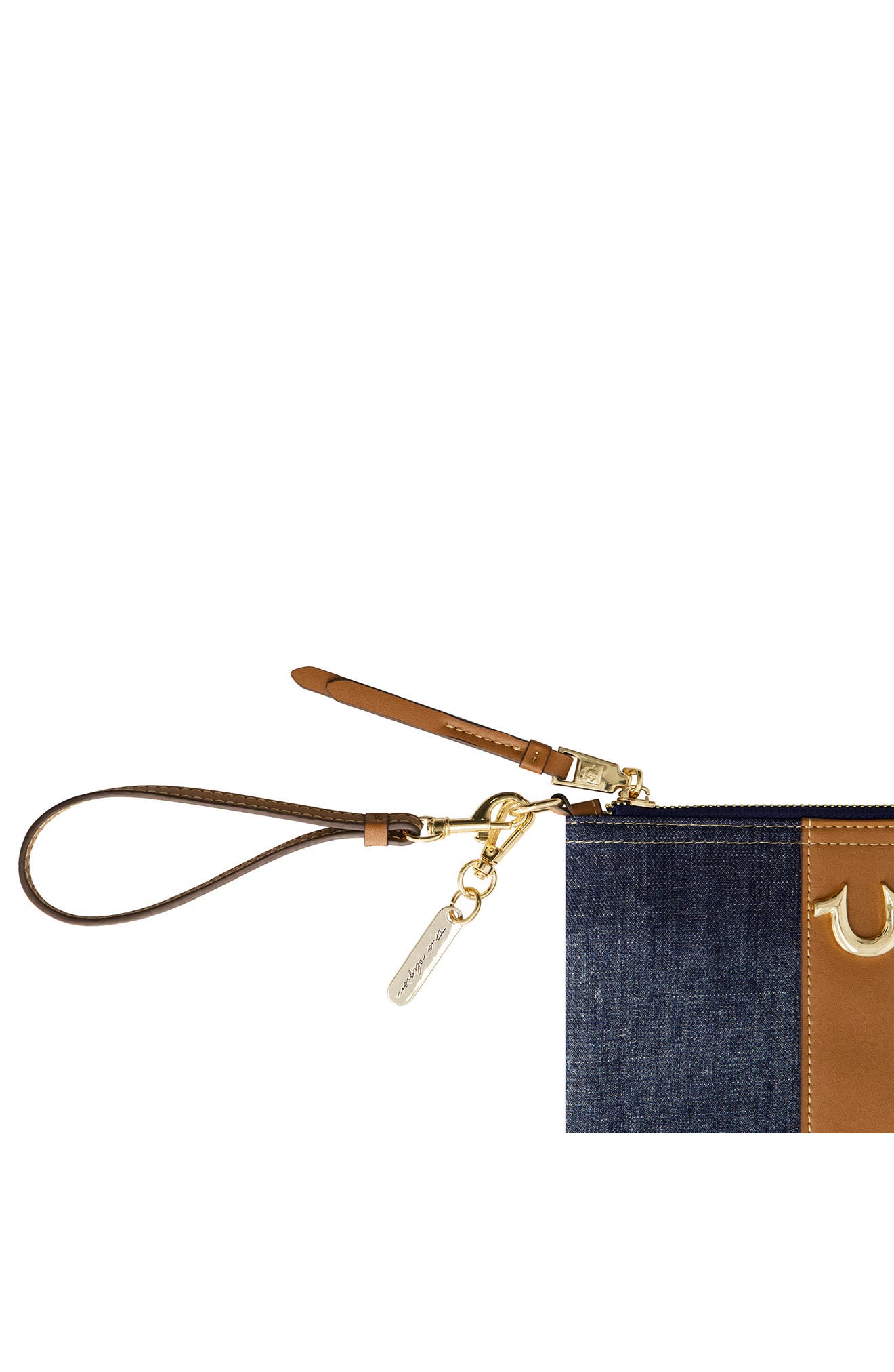 Horseshoe Denim Wristlet Pouch, Alternate, color, DARK DENIM