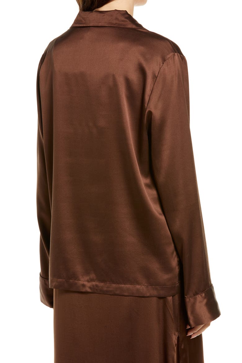 Sandwashed Stretch Silk Button-Up Shirt, Alternate, color, COCOA