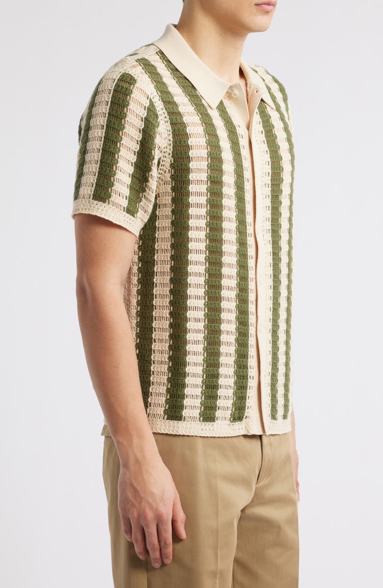 Percival Barletta Crochet Short Sleeve Button-Up Shirt, Alternate, color, Olive