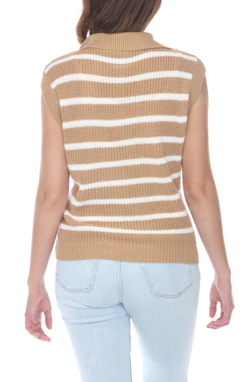 Rain And Rose Quarter Zip Striped Knit Vest In Beige