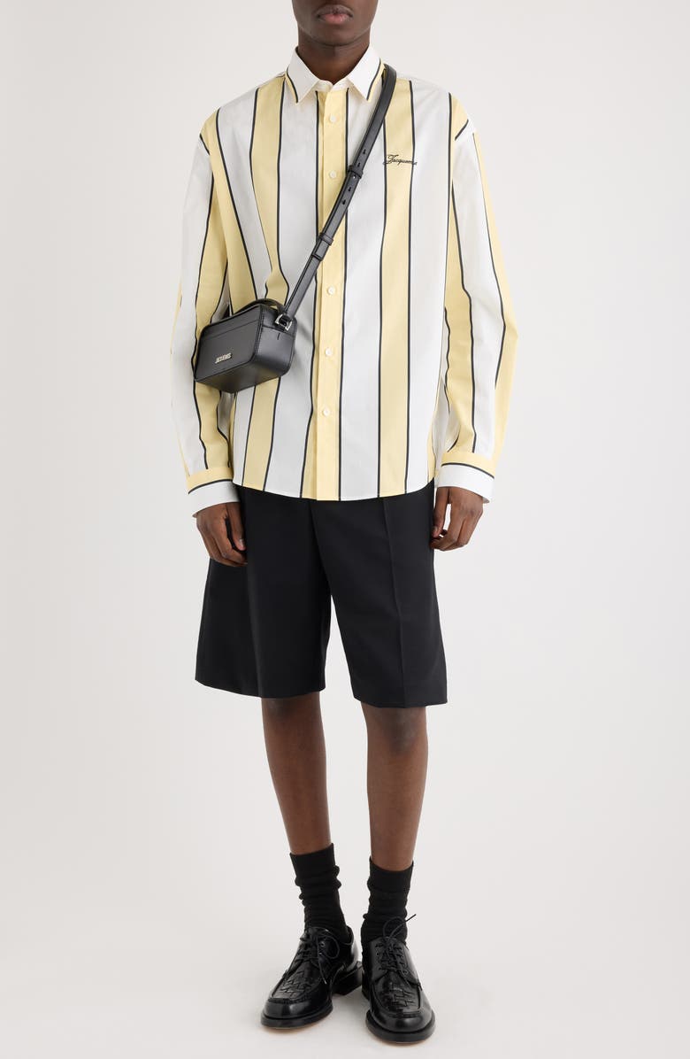 Jacquemus La Chemise Simon Stripe Button-Up Shirt, Alternate, color, Print Stripes White / Yellow