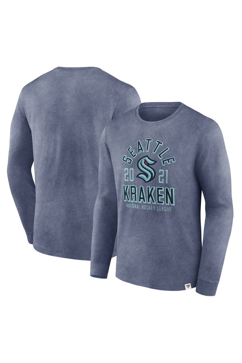 Men's Fanatics Heather Deep Sea Blue Seattle Kraken Keep The Zone Long Sleeve T-Shirt, Alternate, color, Heather Navy