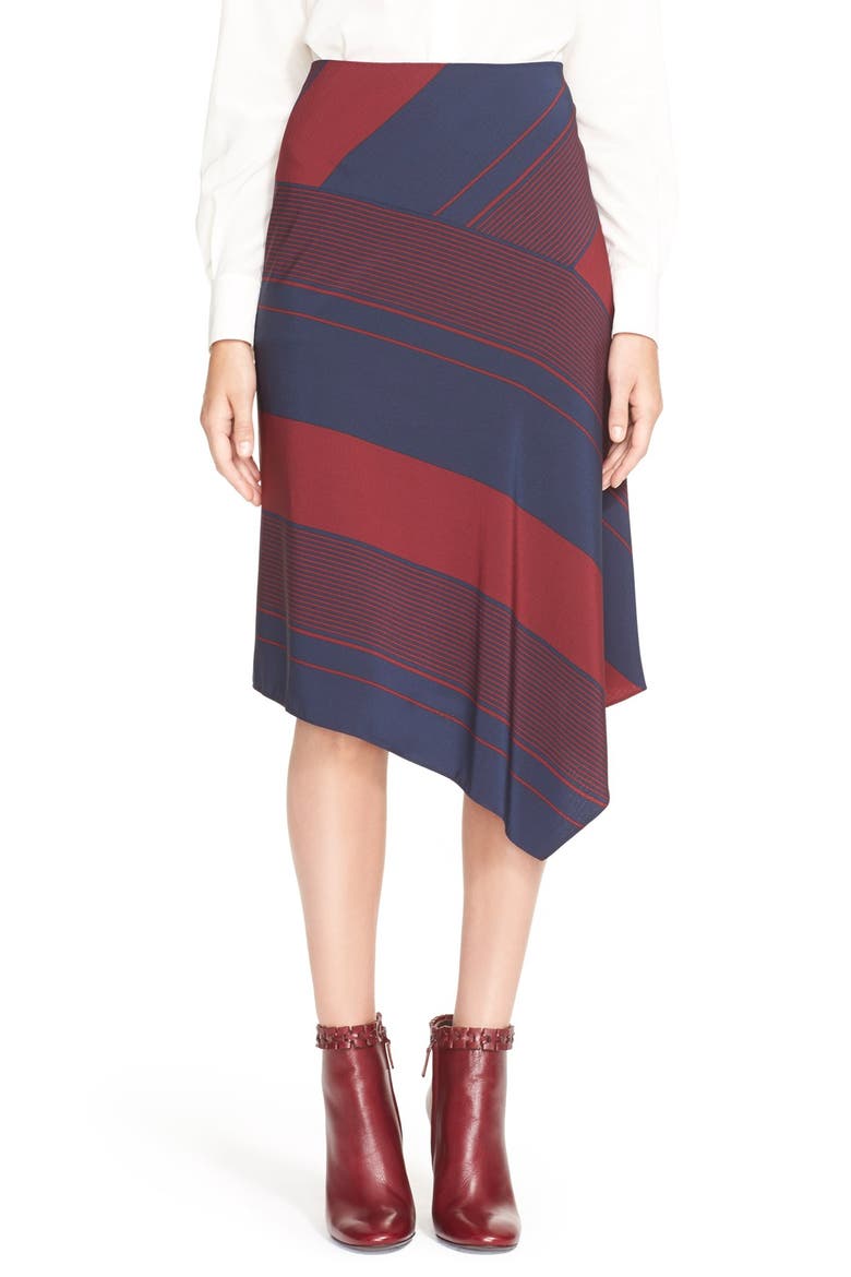 Bias Cut Stripe A-Line Midi Skirt, Main, color, LYON VERTICAL
