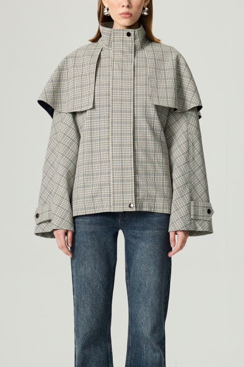 Belted Glen Check Cape Trench