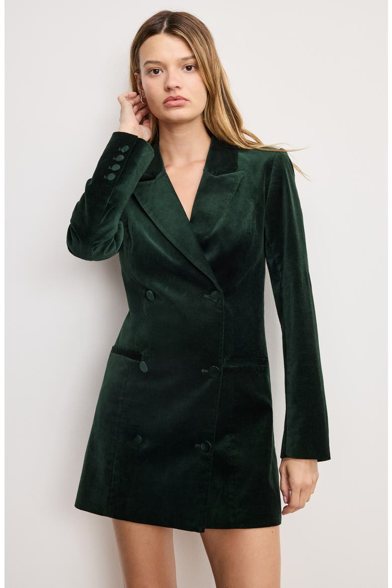 Exec Velvet Blazer Minidress, Alternate, color, PINE GREEN003
