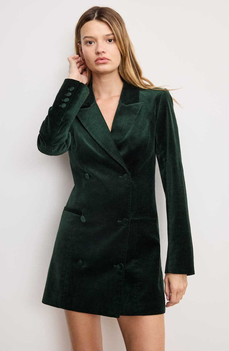 Good American Exec Velvet Blazer Minidress, Alternate, color, Pine Green