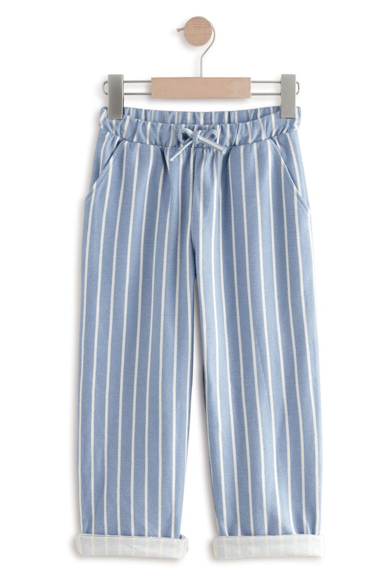 Kids' Stripe Cuffed Cotton Drawstring Pants, Main, color, BLUE