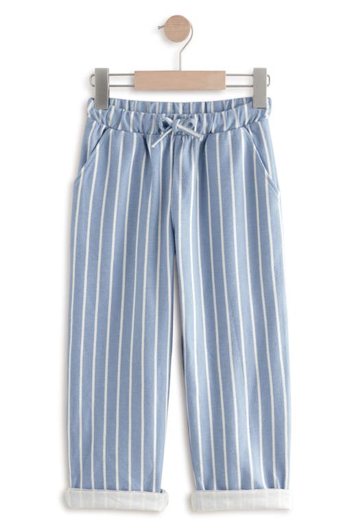 Next Kids' Stripe Cuffed Cotton Drawstring Pants In Blue