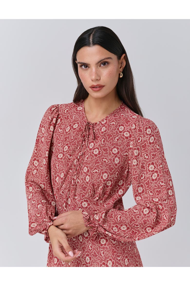 Stella Floral Crepe Tie Front Midi Dress, Alternate, color, Red Ditsy