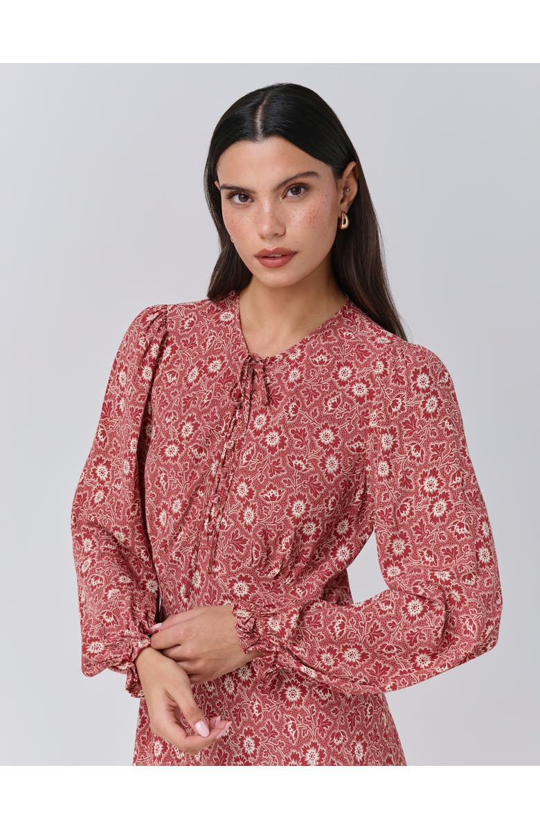 Ghost London Stella Floral Crepe Tie Front Midi Dress, Alternate, color, Red Ditsy