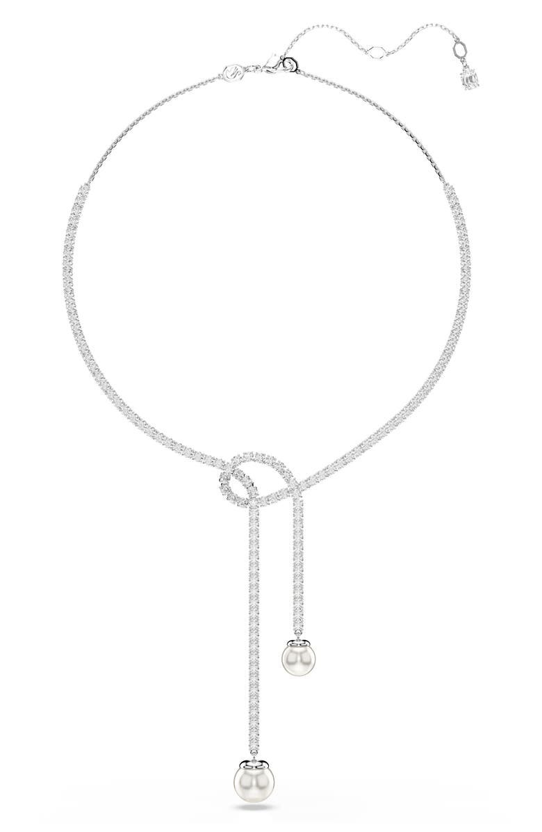 Swarovski Matrix Faux Pearl Tennis Necklace, Alternate, color, Silver/ White