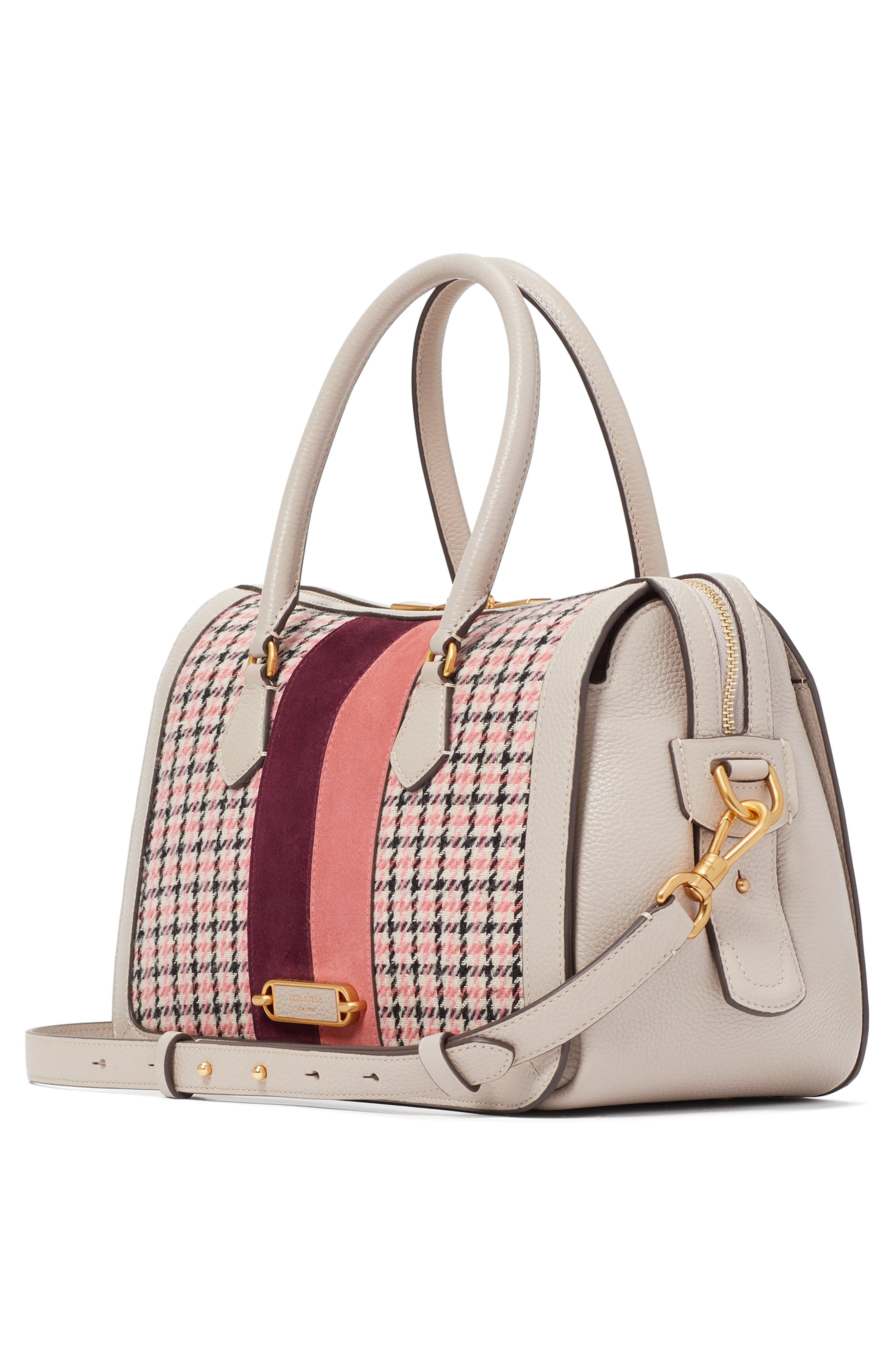 Kate Spade New York gramercy racing stripe houndstooth top handle bag, Alternate, color, 