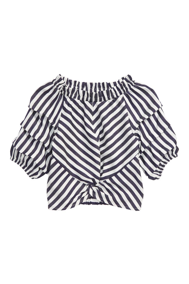 Habitual Ruched Sleeve Stripe Top, Main, color, INDIGO