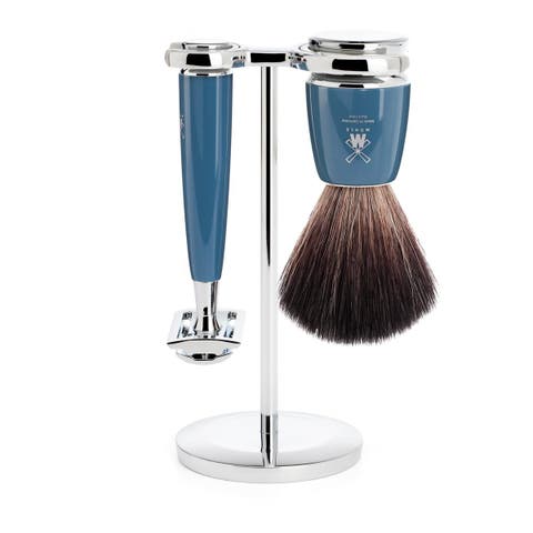 Rytmo Petrol Blue 3 Pc. Black Fibre / Safety Razor Shaving Set