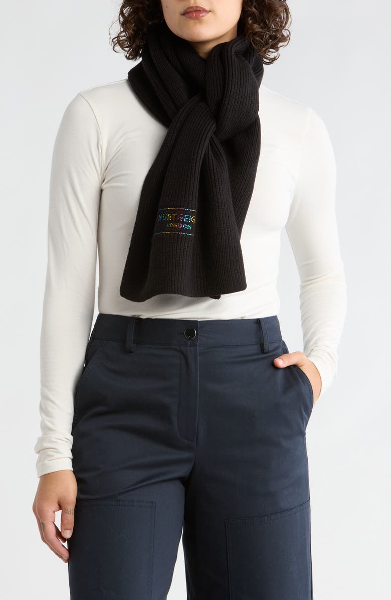 Kurt Geiger London Crystal Logo Scarf, Main, color, Black