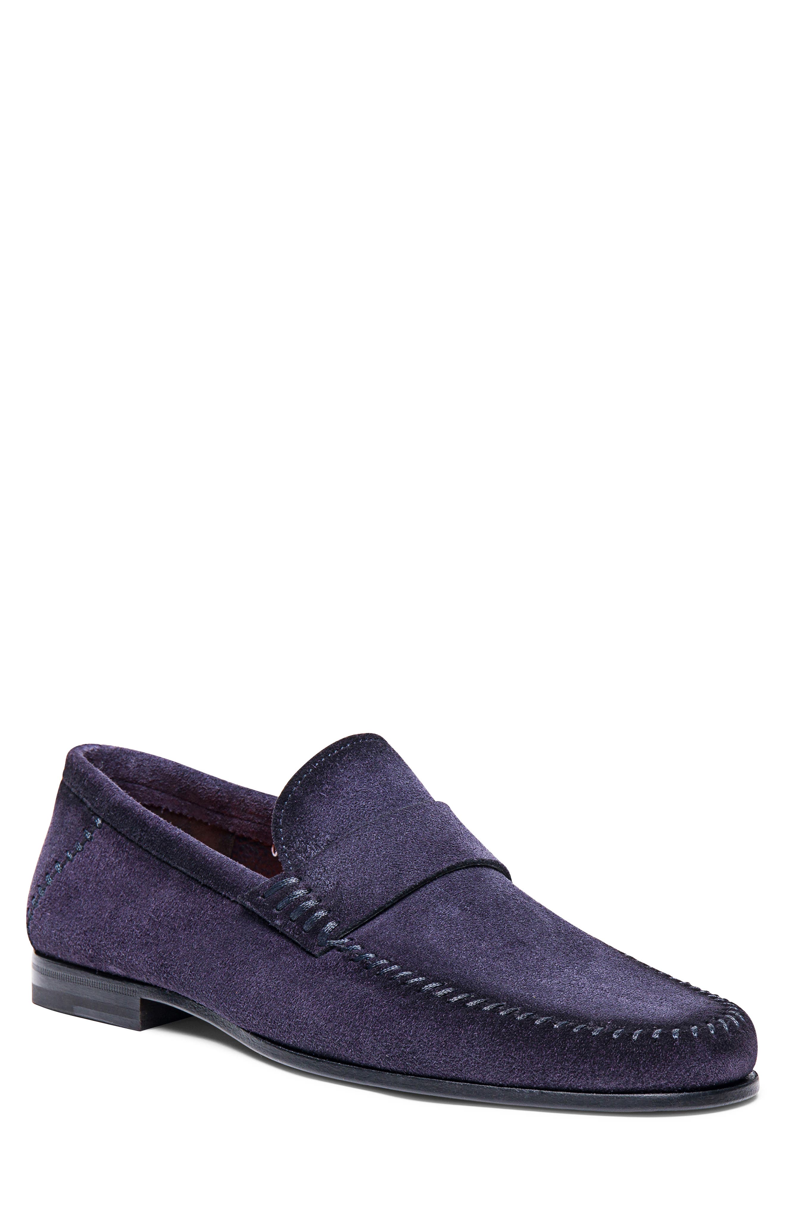Santoni Paine Suede Loafer, Main, color, Blue