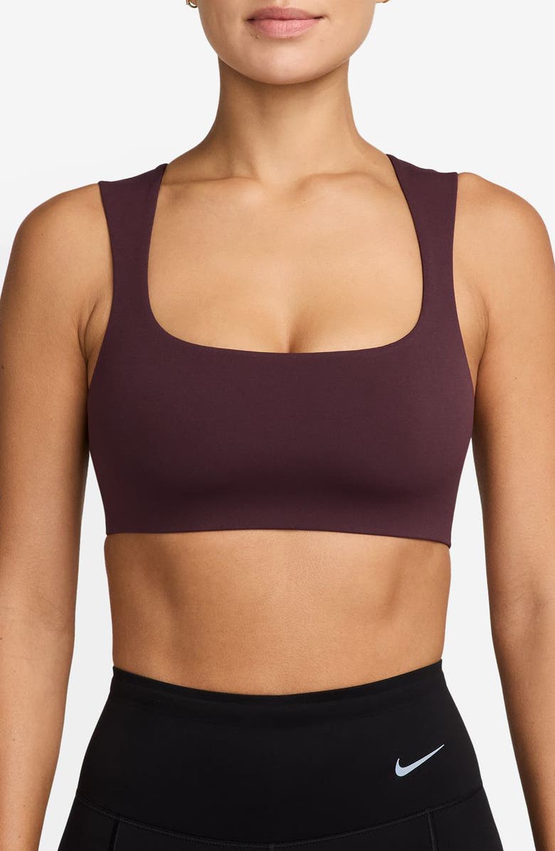 Nike Zenvy Dri-FIT Open Back Sports Bra, Main, color, Burgundy Crush/ White