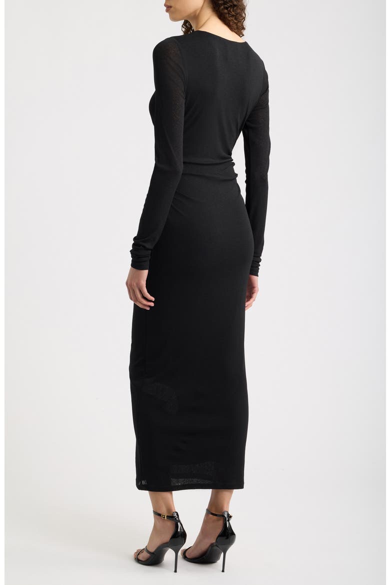 Side Ruched Long Sleeve Maxi Dress, Alternate, color, BLACK