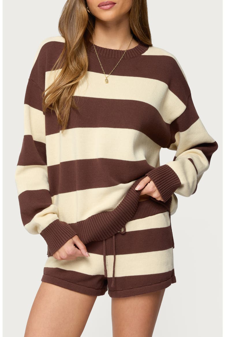 Riley Stripe Oversize Cotton Sweater, Main, color, BROWN-AND-BEIGE