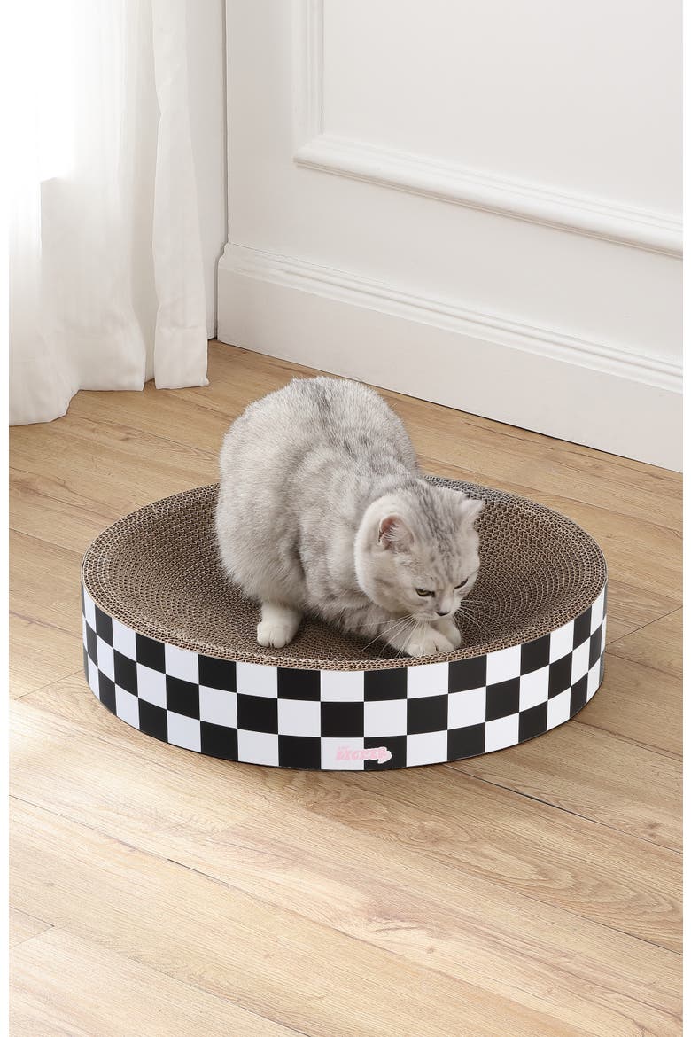 Nelson 20.13" Modern Cardboard Round Bowl Cat Scratcher with Catnip, Alternate, color, White/Black
