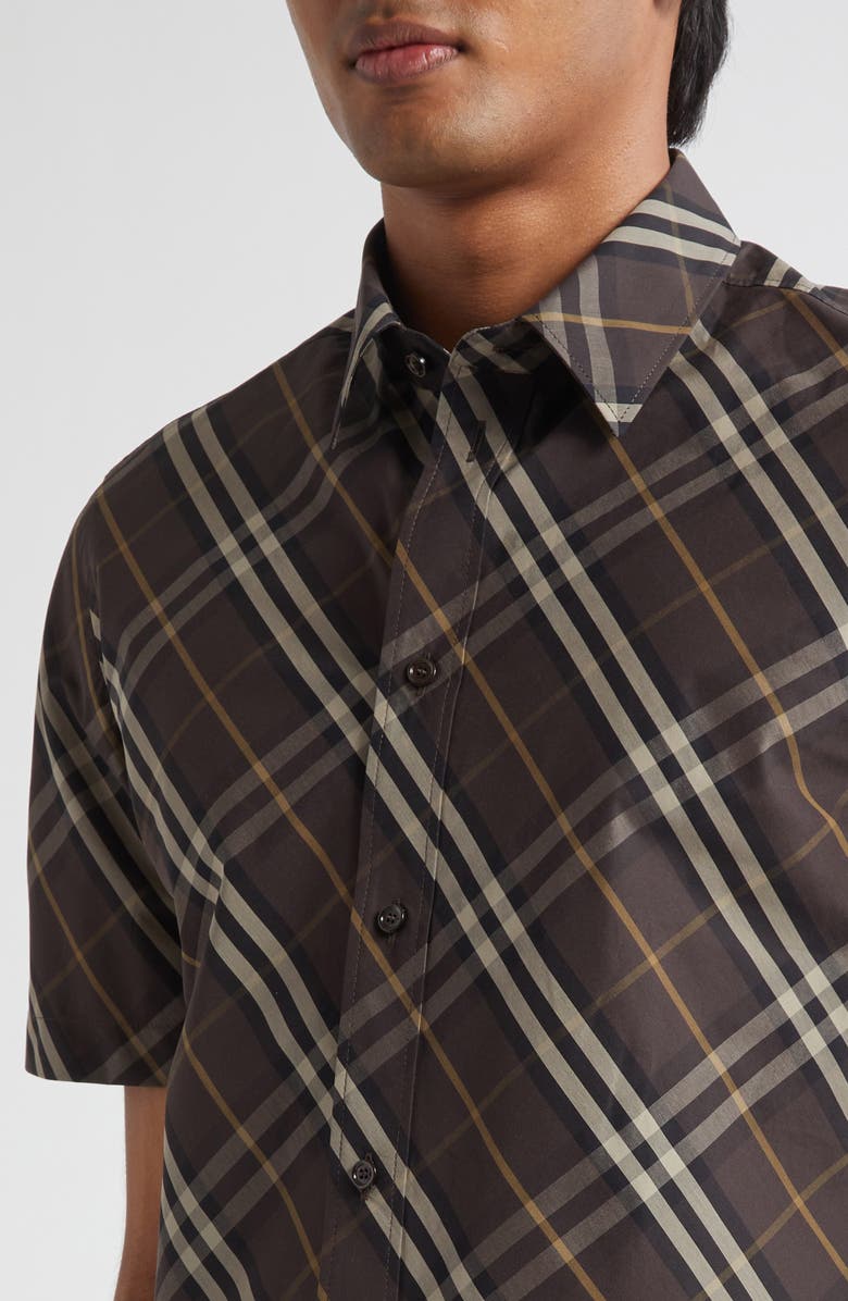 Burberry Robert Check Short Sleeve Cotton Button-Up Shirt, Alternate, color, Truffle Ip Check