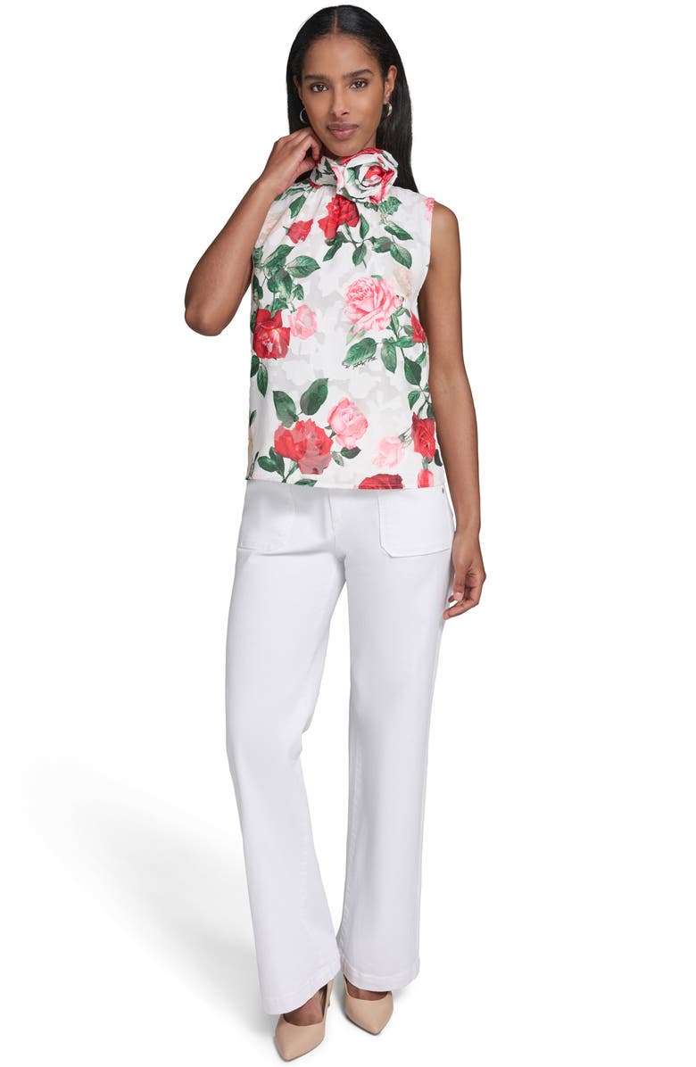 KARL LAGERFELD PARIS Rosette Detail Floral Tank, Alternate, color, 