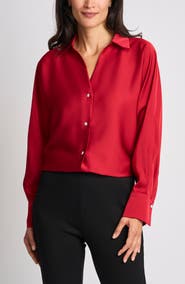 Halogen® Long Sleeve Button Front Satin Shirt