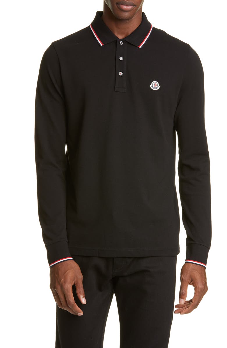 Moncler Tipped Long Sleeve Piqué Polo, Main, color, 