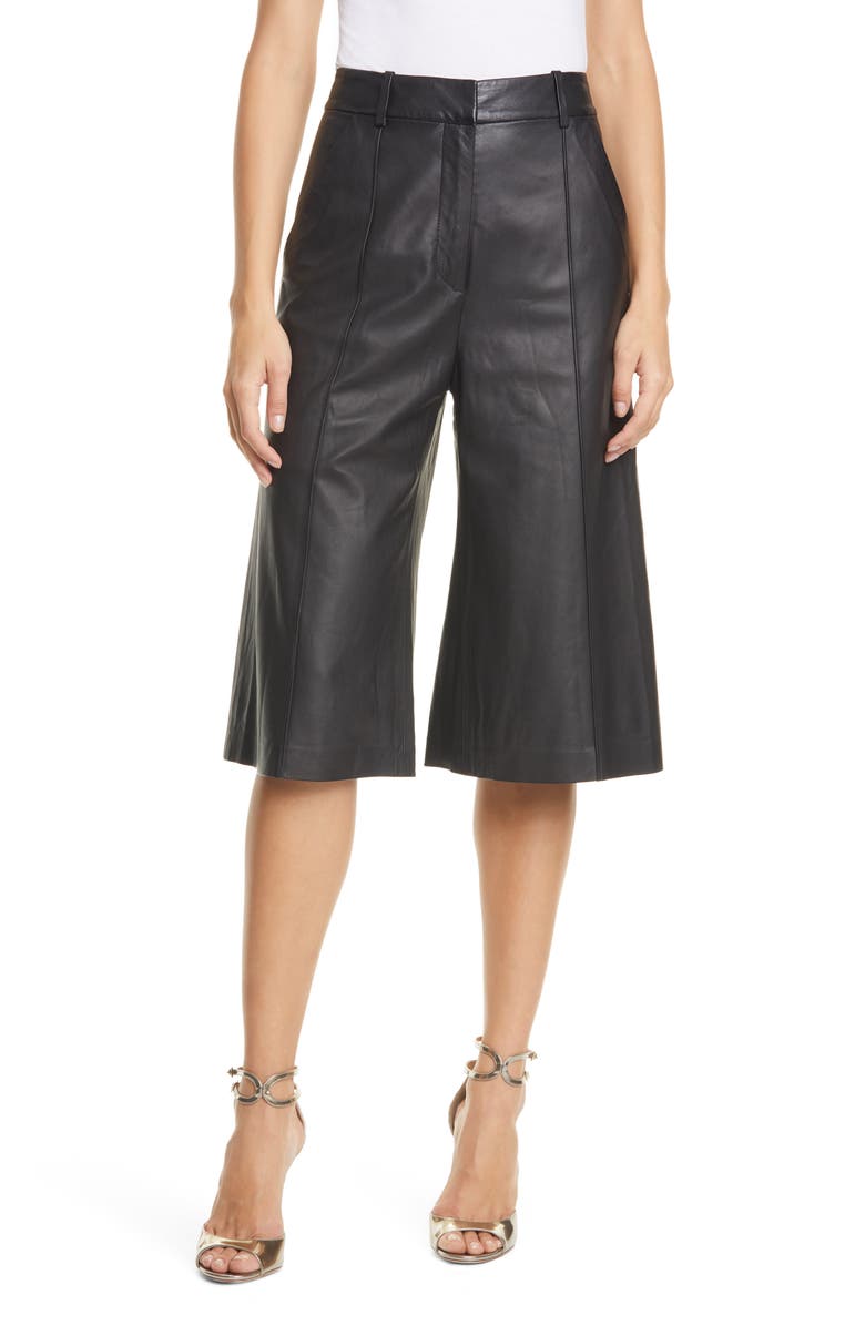 Veronica Beard Arnold Lambskin Leather Culottes, Main, color,