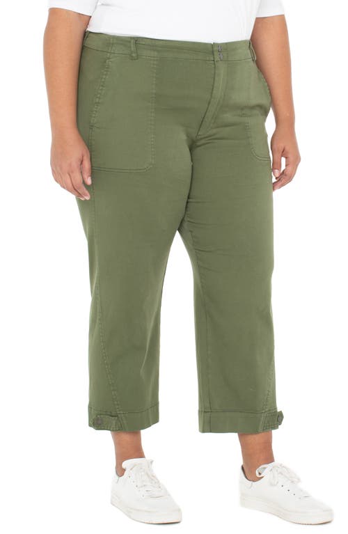 Liverpool Los Angeles Crop Straight Leg Linen Blend Utility Pants In Green